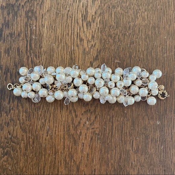 J Crew Statement Pearl Bracelet with Rhinestones Clear Crystal Beads - Picture 3 of 9
